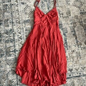 Lulus - Troulos Rust Red Lace-Up Midi Dress